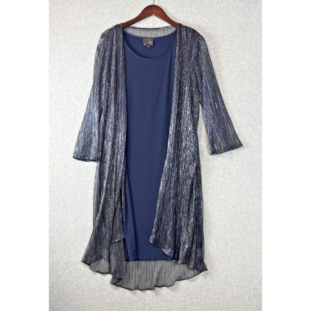 John Meyer Layered Dress Set with Blue Tank Dress and Sheer Metallic Cardigan
